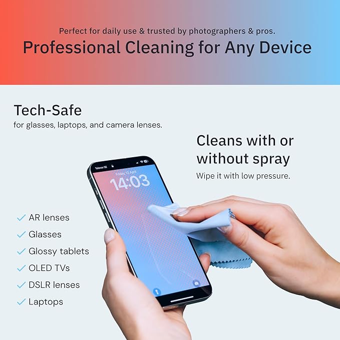 Elite Screens Microfiber Cleaning Cloth for Glasses - 12 x 12 in, Blue, 8-Pack - Lens & Screen Cleaning Cloth for Eyeglasses, Sunglasses & Electronics