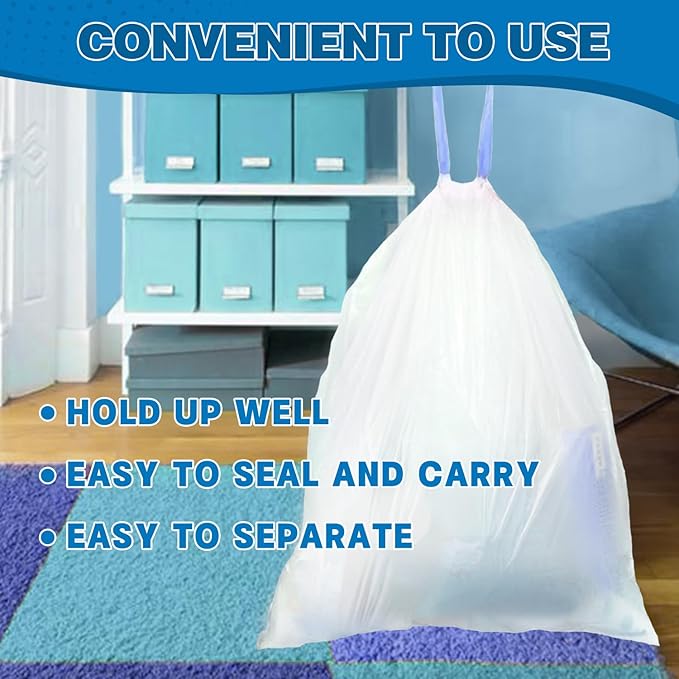 5 Gallon Trash Bags Drawstring 1.1 Mil - 120 Count 18 Liter Small Garbage Bags for Bathroom, Strong Unscented White Plastic Wastebasket Bin Liners for Kitchen Office Toilet and Bedroom