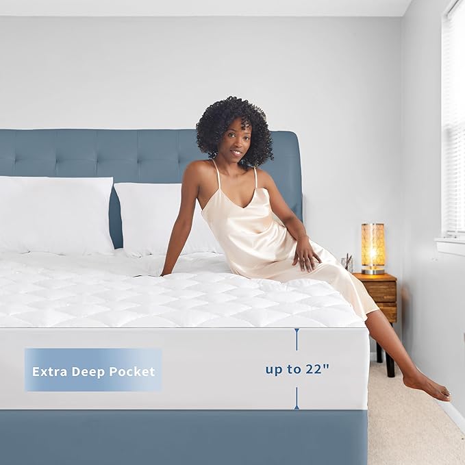 Sunflower California King Mattress Pad Cover, Cotton Mattress Cover Hypoallergenic, Extra Deep Pocket 18"-22" Quilted Mattress Protector Cal King Size Thin Version, Soft Breathable and Noiseless