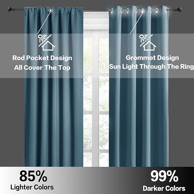 RYB HOME Blue Blackout Curtains for Living Room Ceiling to Floor Privacy Window Curtains Room Darkening Drapes for Bedroom Office, W52 x L108 inch, 2 Panels, Slate Blue