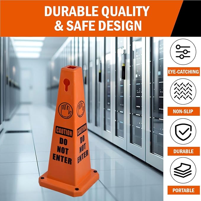 8-Pack 26.5" Caution Cones, 4-Sided Visible Safety Signs with Heavy Rubber Base, Warning for Slip & Fall Prevention, Indoor/Outdoor Use (Orange, 8Pcs-Do Not Enter)