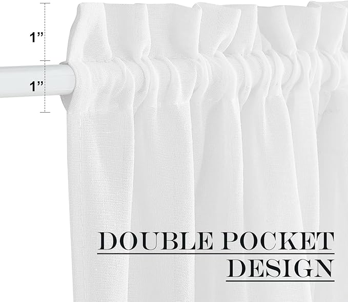 NICETOWN Linen Semi Sheer French Door Panels 80 inch Long, Light Filtering Curtains for Front Glass Back Entry Front Door with Tieback, 36" Wide, 1 Panel, White