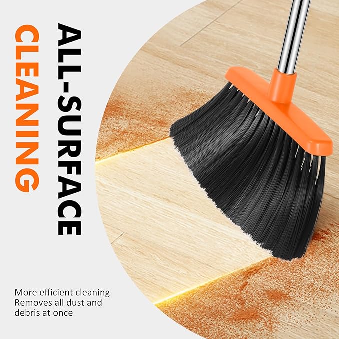 NACENA Heavy Duty Broom, 55 Inch Long Handle Outdoor Large Angle Brooms, Commercial Broom for Sweeping Indoor, for Home Garage Kitchen Office Courtyard Lobby Patio Lawn Concrete (Grey&Orange)