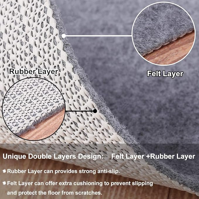 Non Slip Rug Pad Grippers - 2x6, 1/8" Thick, (Felt + Rubber) Double Layers Area Carpet Mat Tap, Provides Protection and Cushioning for Hardwood or Tile Floors