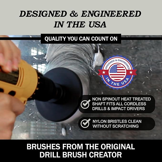 Drillbrush Car Detailing Kit | Drill Brush Set – Soft Bristle Power Scrubber Attachments for Cleaning Car Interior, Upholstery, Carpet, Seats, Wheels, Rims, Dash, Console, and Trim - Nylon Scrub Brush