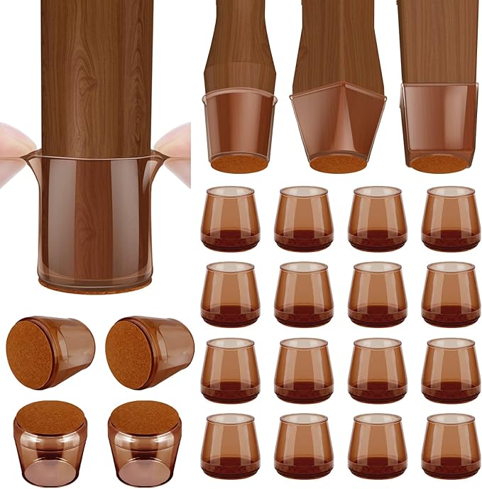 BALEINE 16 Pack Silicone Chair Leg Floor Protectors, Stool Leg Protectors Cap, Non-Slip Chair Leg Caps for Hardwood Floors (Brown, X-Large, 16 Pack)