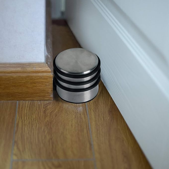 KINJOEK 4 Packs Heavy Duty Door Stopper, Solid Steel Door Stop No Need to Drill, Surrounded with Protective Rubber Bands Anti-Slip Door Wedge for Office, Home, Garage, Laundry Door