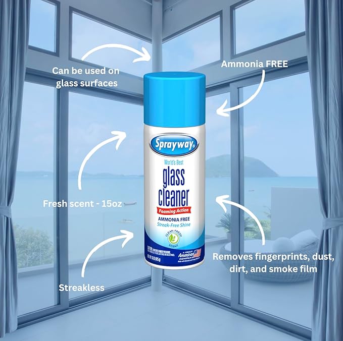 Sprayway Glass Cleaner Foaming Aerosol Spray, 15oz, Pack of 6 | Ammonia-Free, Streakless, Fast-Acting | Cleans & Polishes Glass Surfaces | Fresh Scent, Removes Fingerprints, Dust, Dirt, Smoke Film