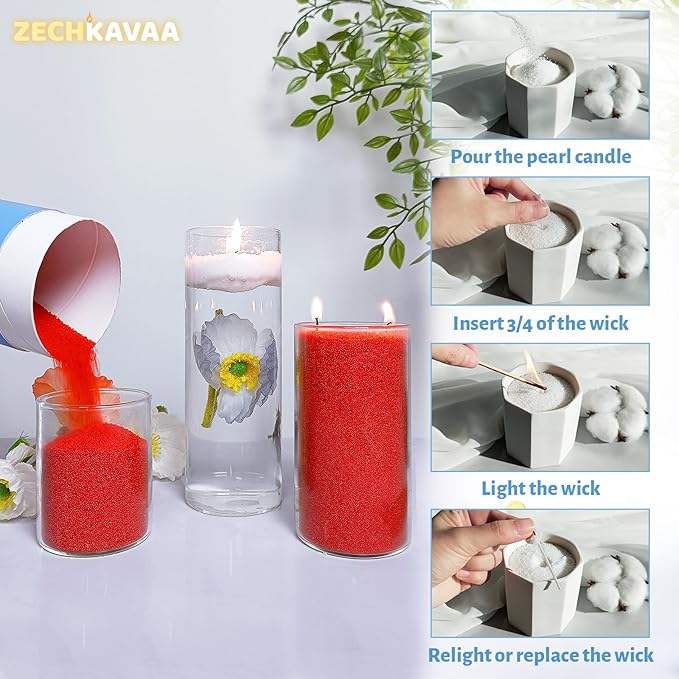 Camellia Scented Red Pearled Candle 18oz Luxury Sand Candle Granulated Wax - 30 Cotton Wicks - Wax for Candle Making Decorative Candles Smooth and Clean Burning Lasts up to 120 Hours
