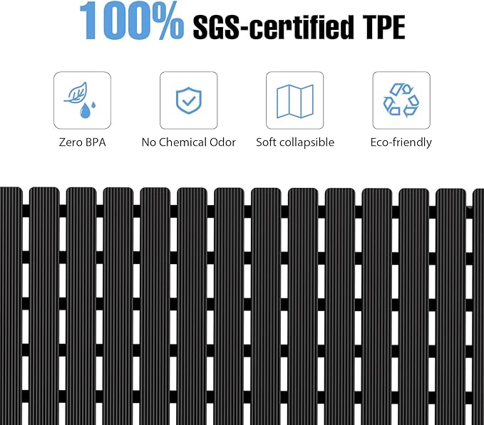Shower Mat Non-Slip Bath Mat for Tub Floor & Stall with 200+ Suction Cups & Drain Holes, Quick Dry Machine Washable Bathtub Mat, Safe for Elderly& Baby, Bathroom Essentials 24x24 Inch (Black)