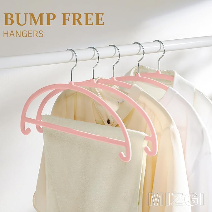 MIZGI 50 Pack Blush Pink Velvet Hangers - No Shoulder Bumps, Heavy Duty Non-Slip Chrome Hooks for Jackets, Coats, Pants
