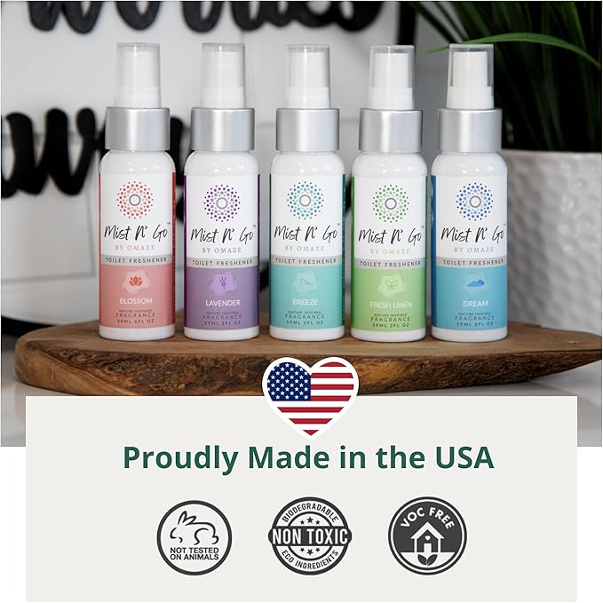 Mist N’ Go by Omaze Travel Bathroom Spray for Toilet Spray Odor Eliminator - Travel Toilet Spray for Bathroom Air Freshener Spray for Bathroom Deodorizer - Breeze Regular Size (2oz x3)
