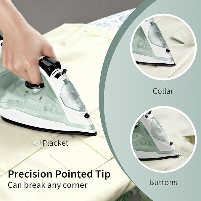 Martisan 2000W Powerful Steamer, Steam Iron for Clothes, Non-stick Soleplate, 4-in-1 Iron, Anti Drip, Fast Heating, Adjustable Temperature, Spray & Burst Steam, Green