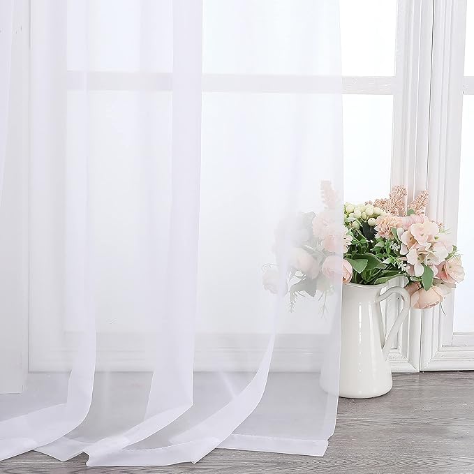 Chyhomenyc Extra Long White Sheer Curtains 144 inch 2 Panels Set, Translucent Backdrop Window Scarf Drapes for Canopy Bed/Wedding/Living Room/Anniversary, 12FT Length, Each 42Wx144L in, 2PCS, White