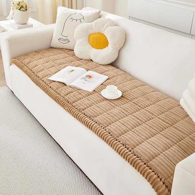 Couch Cover for Dogs Washable, Fuzzy Pet Couch Covers for 3 Cushion Sofa Pet Friendly, Non Slip Sofa Cover (Light Brown, 27.6" x 70.9"/70 x 180cm)
