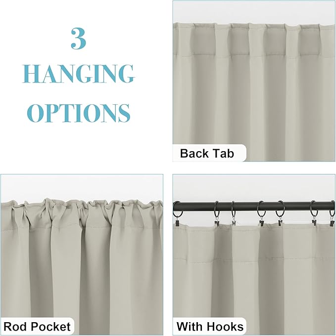 RYB HOME Blackout Curtains for Bedroom, Small Window Shades Thermal Insulating Privacy Drapes for Living Room Classroom Kitchen Bathroom Dining, Wide 42 x Long 36 inch, Natural 2 Panels