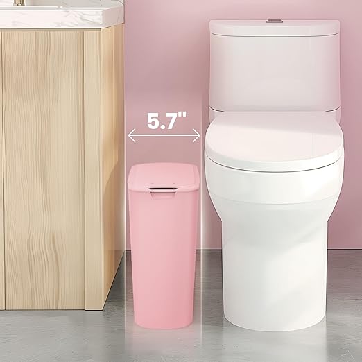 Cesun Automatic Motion Sensor Bathroom Trash Can with Lid, 2.6 Gallon Touchless Trash Bin, Smart Plastic Slim Garbage Can Small Wastebasket for Toilet, Office, rv, Bedroom, Living Room, Pink