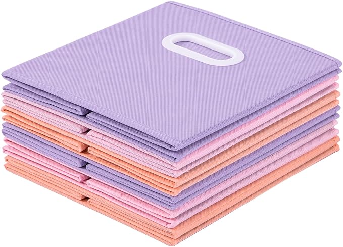 Stero Fabric Storage Cubes Bins, 11 inch Fun Colored Foldable Storage Baskets with Dual Plastic Handle for Home, Kids Room, Closet and Toys Organization, Multi Colored, Set of 6