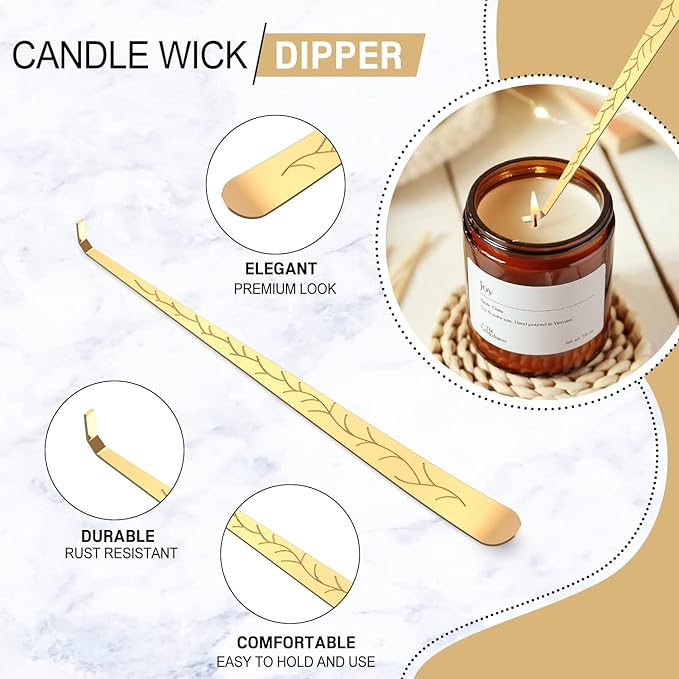 5 in 1 Candle Accessory Set,Candle Wick Trimmer Cutter,Candle Wick Dipper,Candle Wick Snuffer,Rechargeable Candle Lighter,Tweezers,Stainless Steel Candle Care Kit Home Gift for Aromatherapy(Gold)