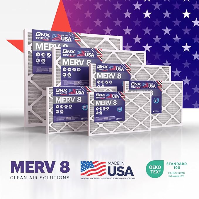 BNX TruFilter 20x20x2 Air Filter MERV 8 (4-Pack) - MADE IN USA – Dust & Pet Defense Electrostatic Pleated Air Conditioner HVAC AC Furnace Filters for Dust, Pet, Mold, Pollen MPR 600 – 700 & FPR 5