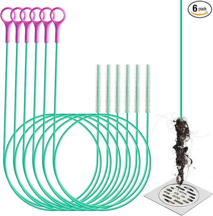Drain Snake Hair Drain Clog Remover, 37-Inch Anti-Break Metal Sink Snake Drain Hair Removal Tool with Nylon Layer, Plumbing Snake Drain Cleaner Tool–6 Pack for Bathroom, Shower, Kitchen Sink, Bathtub