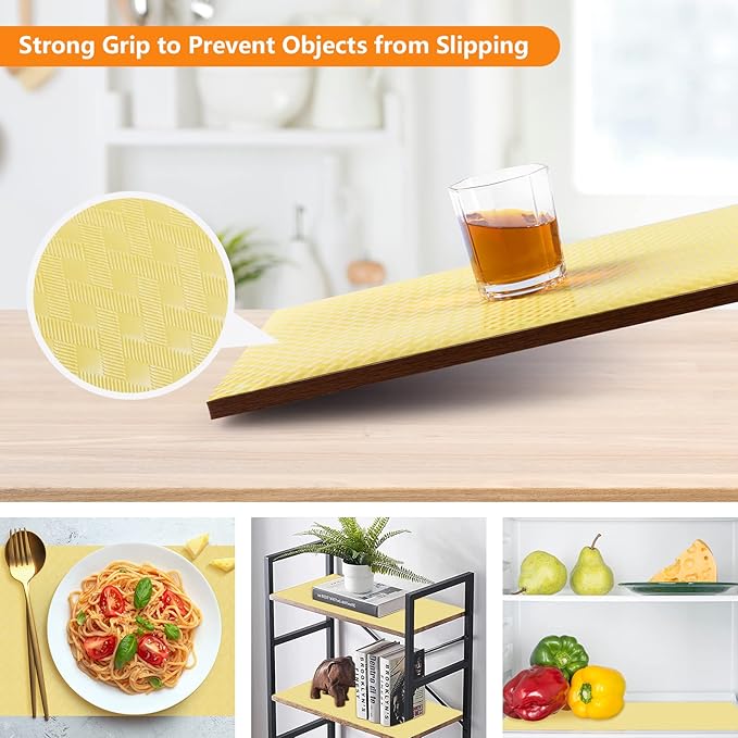 Shelf Liners for Kitchen Cabinets Refrigerator Liners Waterproof & Oil-Proof Kitchen Cupboard Liner Non Adhesive Drawer Mats Cabinet Liners for Shelves -Yellow Beige 11.8 x 59 Inches