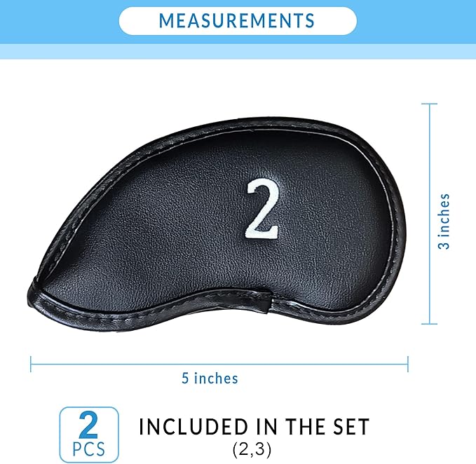 Premium Magnetic Leather Iron and Wedge Golf Club Head Covers | Set of 10 | Fits Most Clubs | Embroidered Club Label on Both Sides of Club Head Cover