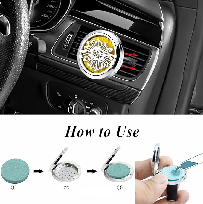 Sunflower Essential Oil Car Diffuser Vent Clips Car Diffuser Aromatherapy Vent Clip Air Freshener Car Accessories for Women with 10 Refill Pads