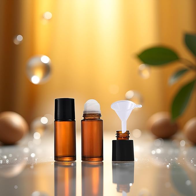 2Pcs Brown Glass Essential Oil Roller Bottles Refillable Roll on Bottles Empty Deodorant Bottle Containers Rollerball Beauty Personal Care Fragrance Cosmetics Tools (50ML)