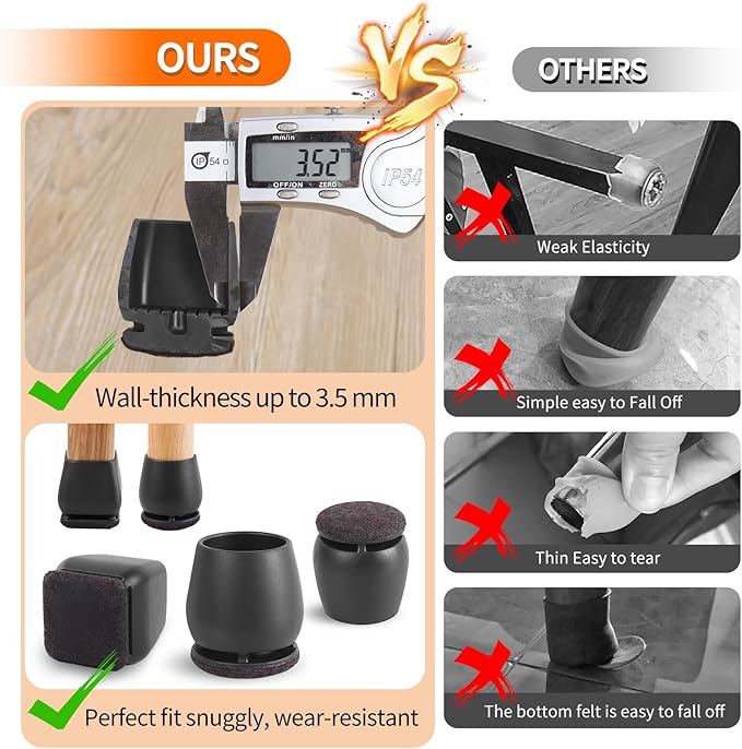 Ezprotekt 24 Pcs Black Chair Leg Floor Protectors for Hardwood Floors, Felt Furniture Pads Caps Covers, Bar Stool Floor Protectors Cups for Dining Table Desk Chair (Fit 0.83 "- 1.02", 21-26mm)