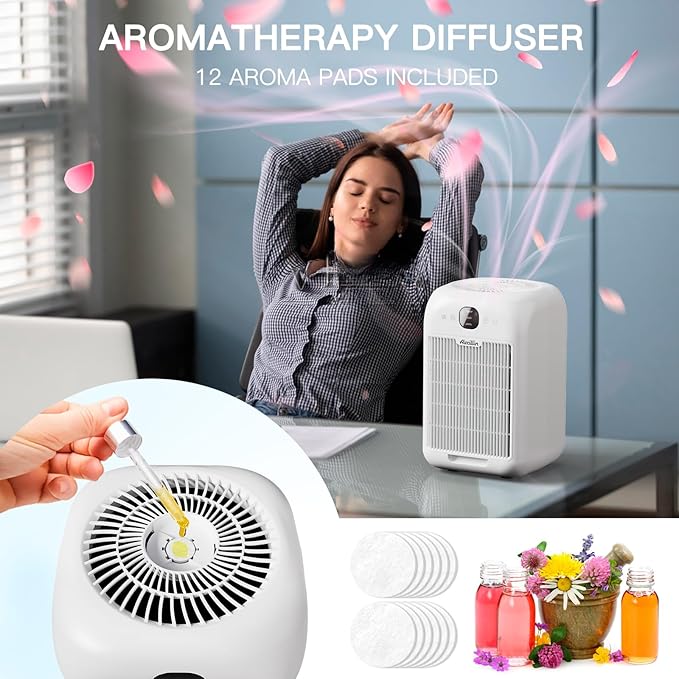 Air Purifiers for Home Bedroom Large Room, Powerful DC Motor Covers Up to 908 ft² Each One, HEPA Filter, Sleep Mode, Aromatherapy, for Smoke, Pet Dander, Allergies Pet Hair, Pollutants Odor, 2 Pack