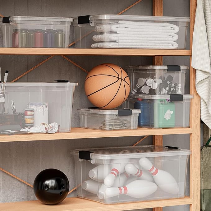 Superio Clear Storage Bins with Lids, Stackable Storage Box with Latches and Handles, Extra Small, 4 Pack 1.75 Quart