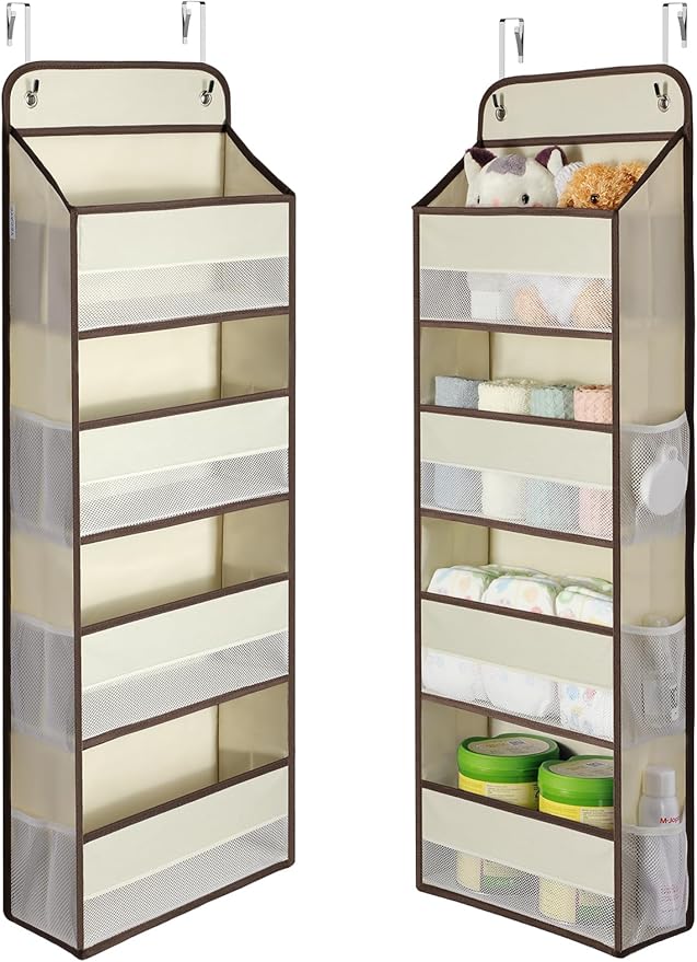 Yecaye Hanging Over the Door Organizer 1 Pack, 35.2lbs Load Toy Stuffed Animal Storage, Swing-proof Bathroom Organizers and Storage for Nursery Newborn Baby Essential Stuff Beige
