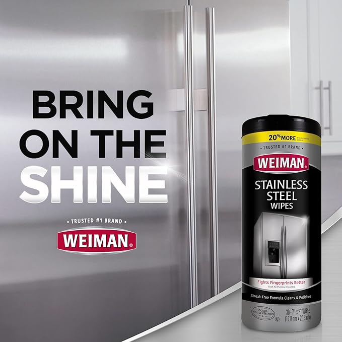 Weiman Stainless Steel Wipes (Large Microfiber Cloth) Removes Fingerprints Residue Water Marks and Grease from Appliances - Works Great on Refrigerators Dishwashers Ovens Grills - Packaging May Vary
