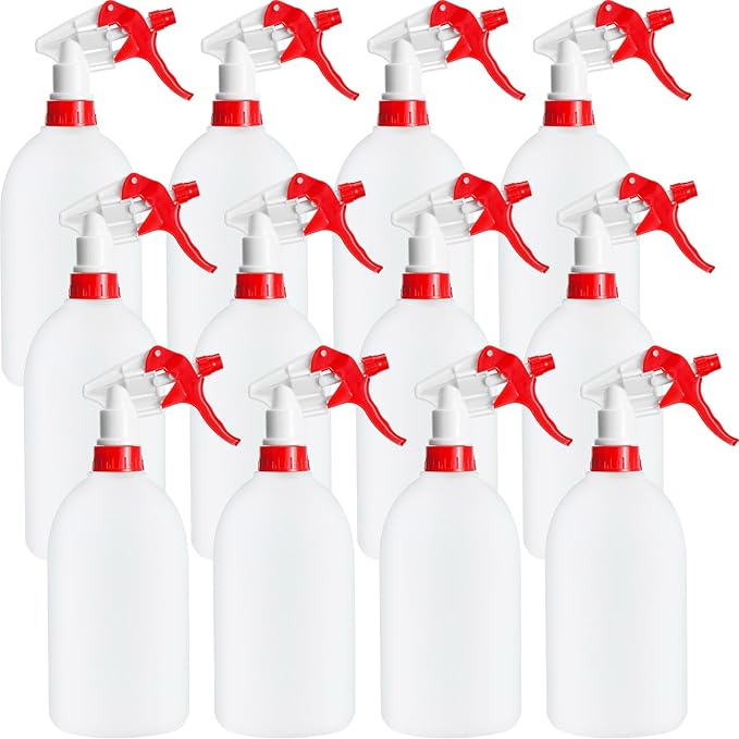 Eccliy 12 Pcs 16 Oz Plastic Spray Bottle, Adjustable Empty Reusable Sprayer for Cleaning, Planting, Water, Bathroom and Kitchen, BBQ, Commercial and Residential(Red,Cylinder)