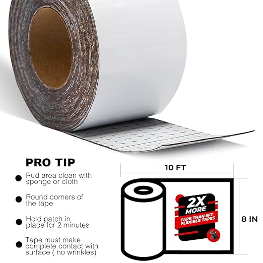 White RV Roof Sealant Tape, 8" x 10' Waterproof Repair Seal Tape – Extra Thick, UV-Resistant, Weatherproof Patch for Permanent Leak Sealing on RVs, Trailers, and Mobile Homes