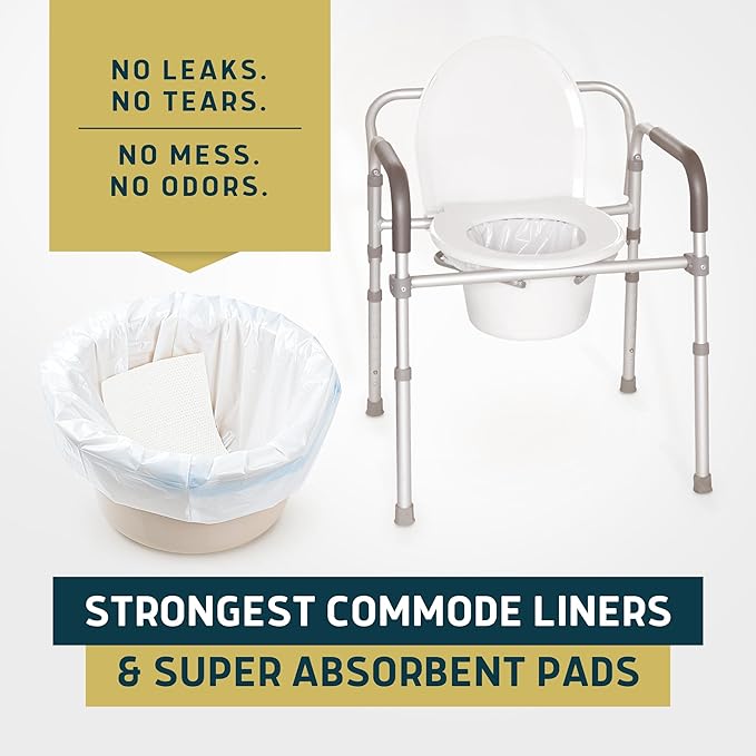 Lunderg Commode Liners with Absorbent Pads - Jasmine Scent Medical Grade 150 Count Universal Fit - Disposable Bedside Commode Liners and Pads for Adult Chairs, Portable Buckets & Camping Toilet Bags