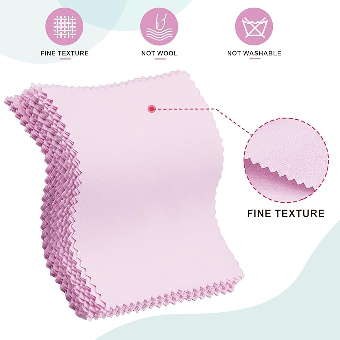 50 Pack Jewelry Polishing Cloth, 3.15" x 3.15" Pink Cleaning Cloths, Small Silver Cleaning & Polishing Cloth for Jewelry, Individually Wrapped.