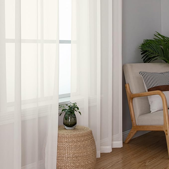 Chyhomenyc Ivory Sheer Curtains 84 Inches Long 2 Panels Set, Light Filtering Cream Voile Window Drapes for Bedroom Living Room, 42Wx84L Inch, Ivory, Set of 2