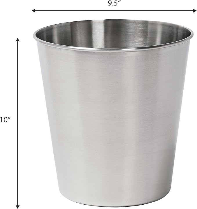 happimess HPM1113C Nolan Modern Classic Smooth Steel 2-Gallon Wastebasket for Home, Bathroom, Living Room, Office, Bedroom, Kitchen, Brushed Steel
