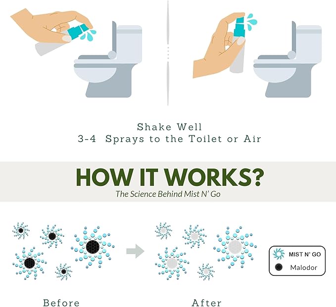Mist N’ Go by Omaze Travel Bathroom Spray for Toilet Spray Odor Eliminator - Travel Toilet Spray for Bathroom Air Freshener Spray for Bathroom Deodorizer - Blossom Regular Size (2oz x3)