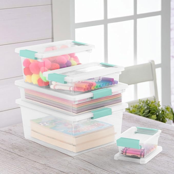 Sterilite 6-Pack Clip Box, Clear Storage for Crafts, Supplies and Office Items, Mini
