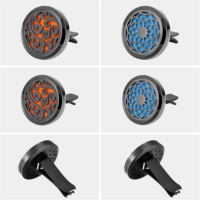 2 Pieces 316L Car Aromatherapy Oil Diffuser Air Freshener with 48 Felt Pad (Cloud, Sunflower Patterns)