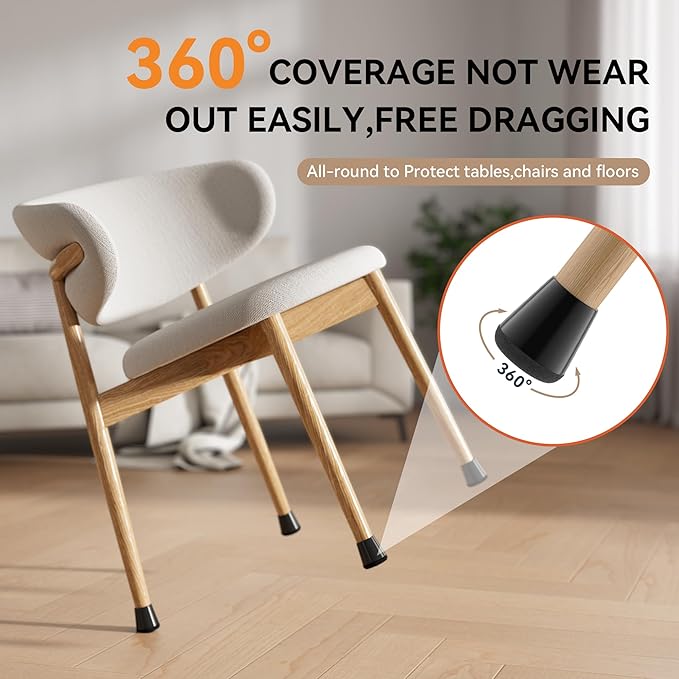 24PCS Extra Small Chair Leg Floor Protectors for Hardwood Floors, Furniture Sliders for Chair Legs, 360°Felt Pad Bottom Wrapped Thickening Furniture Pads Cap Covers to Scratch and Reduce Noise