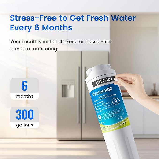 Waterdrop EDR4RXD1 Replacement for EveryDrop® Filter 4, Whirlpool® UKF8001, 4396395, Maytag® UKF8001AXX-200, UKF8001AXX-750, WD-F07, Refrigerator Water Filter, 2 Filters (Package May Vary)