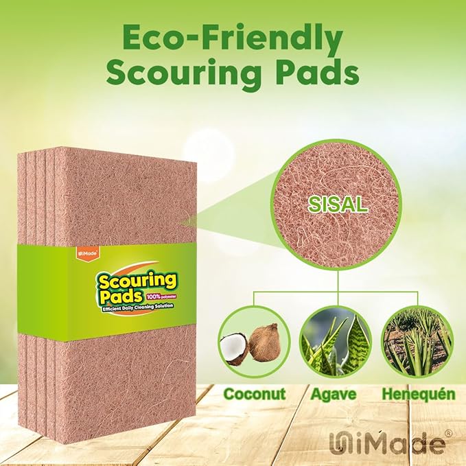 Natural Sisal Non-Scratch Scouring Pads, 96Pcs Plant Based Household Scour Pads for Kitchen, Garage and Outdoors, Cellulose Multipurpose Scrubbies for Cleaning