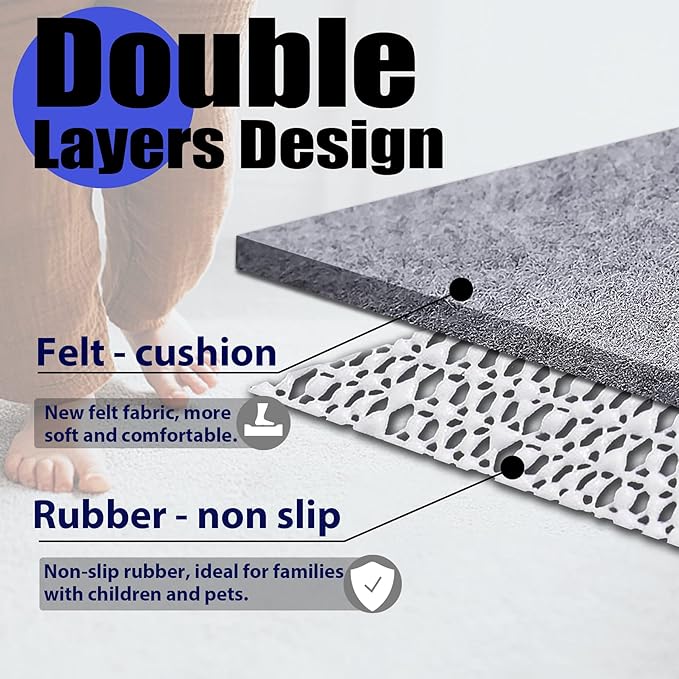 Non Slip Rug Pad Grippers - 7x10, 1/4" Thick, Felt + Rubber Double Layers Area Carpet Mat Tap, Provides Protection and Cushioning for Hardwood or Tile Floors