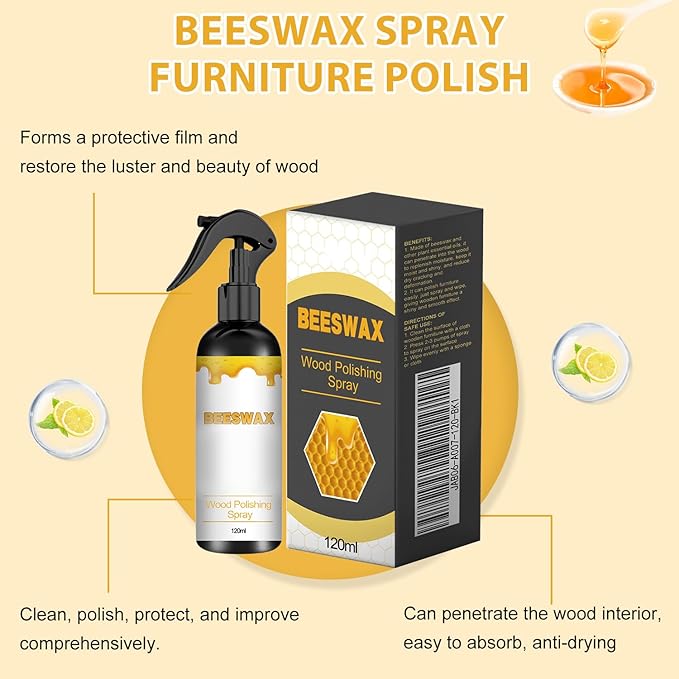 2Pcs Natural Beeswax Care Spray & Restorer, 2025 New Bees Wax Furniture Polish and Cleaner, Beeswax Furniture Polish for Wood, For Living Room, Kitchen, Leather and Furnitures Polishs - 120 ML