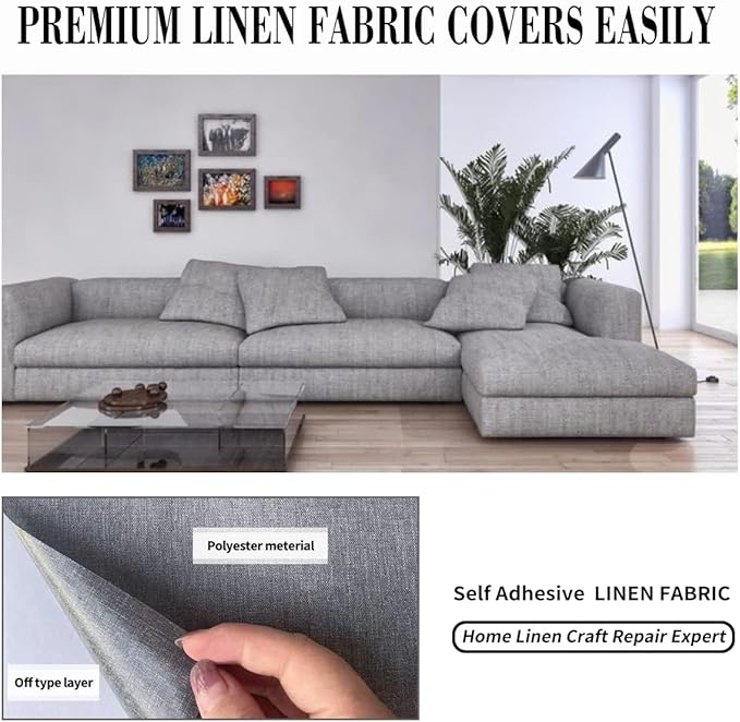 Fabric Repair Patches, 17X79 Inch Linen Repair Tape Self-Adhesive Fabric Patches Durable, DIY Large Linen Tape for Sofa, Couches, Furniture, Chair, Clothing （17X79 Inch, Brown）