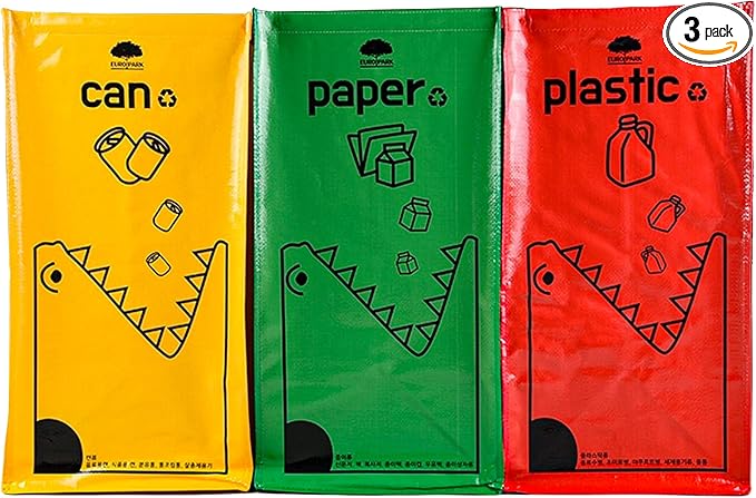Recycling Bags,Separate Recycling Waste Bin Bags for Kitchen Home, Trash and Recycle Bin Combo,Reusable Waterproof,42 Gallon, Pack of 3 Recycling Bins